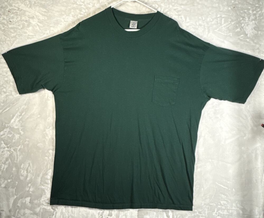 JCPenneys Town Craft Single Stitch Pocket Tee Hunter Green Vintage 80’s 3XL